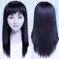 假发女中长发全头套长直发自然逼真隐形无痕女士妈妈齐刘海假发套 自然黑50cm+发网