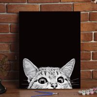 diy数字油画减压画人物动物卡通动漫填色画涂色油彩画手工装饰画 266-偷看猫 40*50cm不带内框