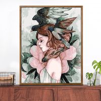 数字油画填色diy手绘油彩画客厅卧室人物大幅情侣装饰画 古风少女 花宴少女8 40*50彩色画布(无框)