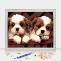 数字油画diy填色猫狗动物学生手绘数码填色儿童涂色装饰房间40*50 5014两只小狗 30x40厚内框+颜料画笔
