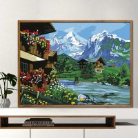 diy数字油画风景地中海大幅客厅夜色数码填色手绘装饰画 湖边别墅 295小溪 40*50cm不带内框