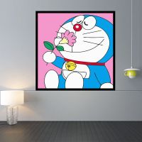 数字油画diy填充涂色装饰绘画风景油画艺术填色治愈手绘唯美挂画 BM015哆啦A梦 30*30不带框(画完不能挂)