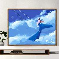 数字油画diy卡通动漫成人涂色手工填色油彩画手绘装饰画 大鱼海棠 H740遨游大海C 40*50厘米画布(无内框)