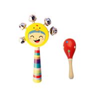 婴幼儿手摇铃玩具宝宝安抚软胶球0-3-6-9-12月牙胶1岁拨浪鼓益智 2件 笑脸摇铃+小沙锤 颜色图案随机