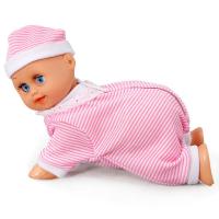 8宝宝学爬行玩具会叫哭笑眨眼6-12个月益智 婴幼儿洋娃娃 电动爬 爬行粉色条纹娃 18厘米