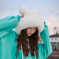 毛线帽子女士冬季2021新款可爱百搭套头帽保暖加绒护耳套头雷锋帽 818#-纯白色