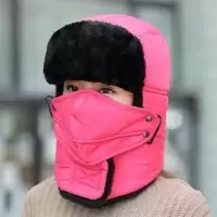 雷锋帽女秋冬季户外骑行加绒保暖帽子男士防风防寒电动车骑车棉帽 玫红款加厚[无镜片]