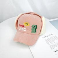 宝宝帽子秋冬男女童加绒保暖护耳雷锋帽儿童韩版棒球帽防风鸭舌帽 小恐龙-粉色 2-6岁参考年龄