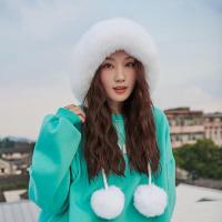 毛线帽子女士冬季2021新款可爱百搭套头帽保暖加绒护耳套头雷锋帽 纯白色