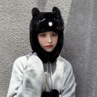 帽子女冬天韩版百搭可爱护耳雷锋帽保暖毛绒秋冬季加绒加厚防风寒 黑色 大可爱(均码54-58)