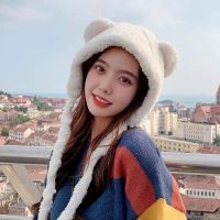 骑车防风防寒雷锋帽子女学生秋冬季可爱护耳朵加绒保暖毛毛线帽 耳朵普通款--白色.. [内里加绒 保暖升级]