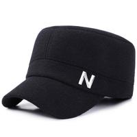 老人帽子男加绒加厚雷锋皮帽中老年冬季耳罩保暖鸭舌爸爸护耳爷爷 N标平顶毛呢黑色