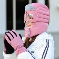 眼镜雷锋帽女加绒男骑电动车挡风防冻儿童棉帽冬季骑车防风风雪帽 成人款眼镜款 粉色 单独帽子带护目镜口罩