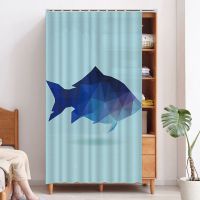 几何鱼衣柜帘遮挡帘防尘帘自粘式门帘橱柜遮丑帘鞋架免孔布帘子 几何鱼1 宽35CM*高50CM