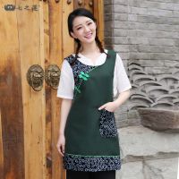 2021复古民族风东北大花布侧盘扣头巾套袖围裙女 墨绿色围裙单品3010308D