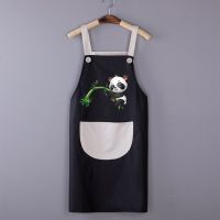 无袖背带防水可擦手围裙靓妈厨房家用工作服男女成人韩版时尚LOGO 背带小熊猫黑白