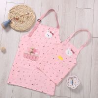 防水亲子围裙简约时尚大人小孩同款厨房幼儿园画画班吃饭儿童罩衣 花小兔粉色[肩带可调] 儿童款1件