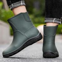 潮流中筒雨鞋男士水靴防滑防水鞋雨靴加绒保暖厨房鞋钓鱼洗车胶鞋 C830墨绿[无绒] 39