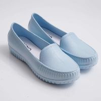 塑胶女鞋防水防滑广场舞鞋厨房工作鞋套脚休闲一脚蹬雨鞋舒适柔软 8009塑胶休闲蓝色简约款 36 相当于35