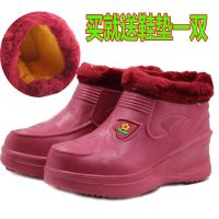 冬季EVA加绒棉雨鞋保暖雨女轻便一体防滑厚底中高筒防水鞋靴洗车 玫红色女士13厘米EVA棉鞋送鞋垫 37码