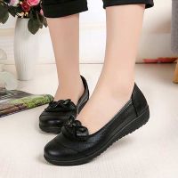 肯德基工作鞋女牛筋底防滑防水防油舒适餐厅厨房黑色皮鞋上班单鞋 黑色[蝴蝶结] 35 标准码