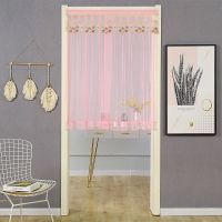 魔术贴布艺门帘防蚊纱蕾丝边门帘卧室客厅装饰遮挡帘免打孔半截帘 牡丹花单层纱(粉色) 宽80*高120魔术贴安装