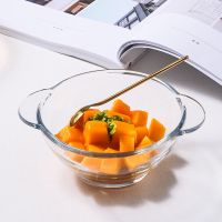北欧茶色玻璃碗大号家用耐热玻璃沙拉碗水晶碗汤碗面碗甜品碗饭碗 透明双耳碗单只