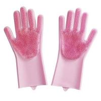 多功能魔术硅胶洗碗手套家务清洁厨房神器防水隔热不沾油加厚防水 樱花粉 一双[加厚升级款]