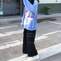 牛仔裤女高腰显瘦百搭牛仔裤女宽松直筒阔腿裤黑色工装裤老爹裤潮 黑色[优质版] 2XL