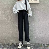 黑色渐变牛仔裤女春秋季2021年新款高腰显瘦直筒宽松阔腿拖地裤子 黑色[基础款] XS