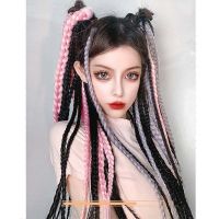 多色脏辫假发小辫子女街舞麻花辫辣妹编发成品彩色渐变直接带马尾 单色纯色粉色