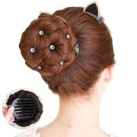 新品镶钻假发包带钻九朵花盘发自然蓬松神器抓夹花苞头假发女发片 [自然黑+白水晶]