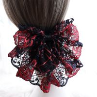职业发网盘头发卡子盘发头花网兜韩版发夹工作发饰品女扎短发神器 红玫瑰蕾丝 配粗网