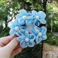 发网拉丁舞蹈考级盘发器头饰隐形网套发饰儿童丸子头弹力空姐网兜 5朵蓝一个