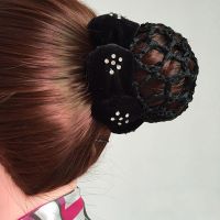 发圈女简约扎头发丸子头盘发器头花网兜发套发网隐形头饰盘头发 黑色五星钻发网