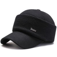 冬季帽子男士中老年保暖冬天老头爸爸新款棒球羊毛线围脖户外护耳 黑色毛呢 小号55-56cm