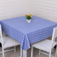 田园正方形桌布老式八仙桌桌布防水防油免洗家用 PVC塑料餐桌布 印花格子蓝色 60x120cm电脑桌桌布