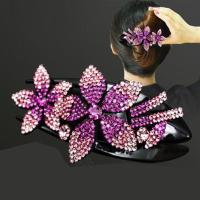 三齿鸭嘴夹盘发发夹顶夹抓夹女大号后脑勺水钻头饰气质头发花夹子 F110金枝玉叶-玫红色