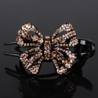 韩国水钻发饰韩式大号鸭嘴夹盘发发夹蝴蝶结盘头夹子马尾夹头饰品 香槟咖
