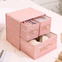 水洗内衣收纳盒抽屉式布艺整理盒有盖分格袜子内衣内裤收纳箱宿舍 甜蜜粉-2层3抽