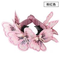 丸子头盘发器头饰韩国发拤时髦辣妈优雅气质花朵发夹女后脑勺顶夹 盘发抓夹蝴蝶浅紫