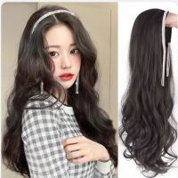 假发女长发水晶发箍仿真U型直可拆卸半头套甜美可爱接发片波浪卷 黑色假发[可拆卸]流苏发箍 长卷发