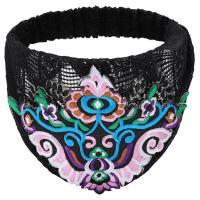 民族风刺绣蕾丝发带妈妈遮白发宽边包头巾发卡发箍复古头带女发饰 黑色