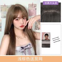 假发女中长发自然全头套轻薄隐形逼真时尚空气刘海长直发新式发套 浅棕色 +发网