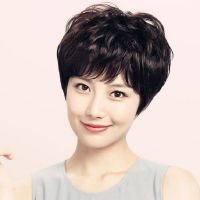 假发女短发短卷发仿真发中老年刘海假发套自然送妈妈时尚全头套式 自然黑 送[发网+发夹]