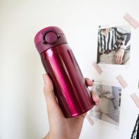 日系保温杯ins原宿风女士可爱简约儿童流苏学生少女便携水杯杯子 弹跳-纯色红色350ml 杯子送杯刷贴纸