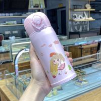 保温杯韩版女学生可爱304不锈钢水杯 卡通小清新便携防摔泡茶杯子 铅笔女孩(粉)350ml 单杯