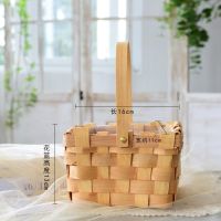 田园编织手工花篮手提插花器藤编草编花盆干花摆件创意野餐收纳篮 木片M02小号