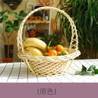 柳编花篮藤编舞蹈道具手提篮田园手工编织篮鲜花水果婚庆大小花篮 老款原色 小号
