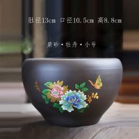 粗陶睡莲铜钱草碗莲水培花盆陶瓷绿萝一叶莲室内大号紫砂水养花缸 紫砂-牡丹-小号